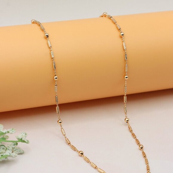 Rose Gold Beaded Chain Necklace with Elegant Textured Detailing, XPNL0217 - Picture 5 of 11